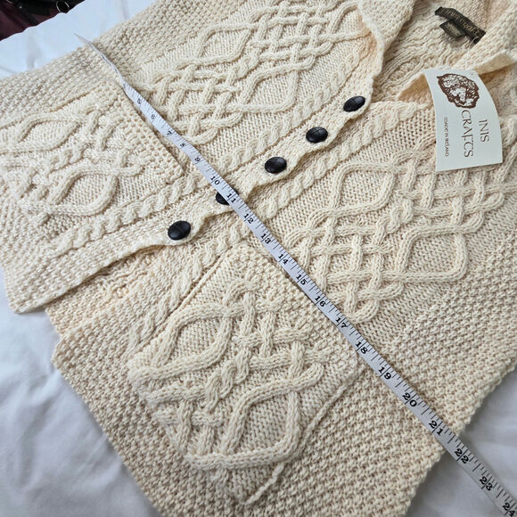 Inis Crafts NWT Irish made button down sweater large ivory cream - Picture 16 of 17